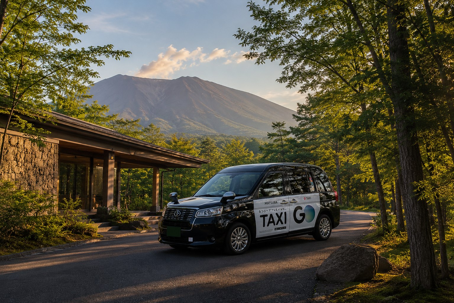軽井沢の四季の景色を楽しみながら走るタクシー